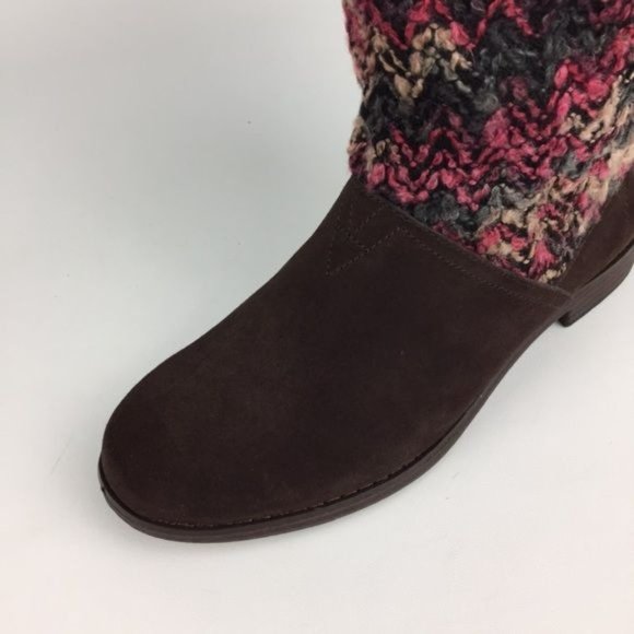 Toms Serra Sweater Slouchy Boot Brown Suede Leather Knit 8 - Picture 10 of 16